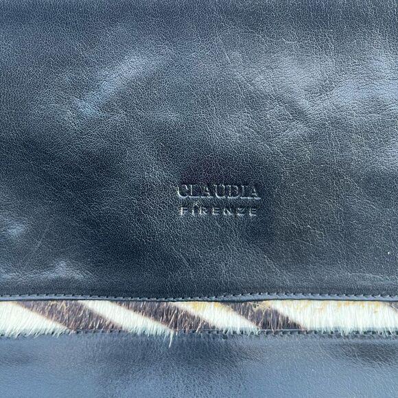 Claudia Firenze 💫Black💫 Leather Clutch Faux Fur - Picture 2 of 6